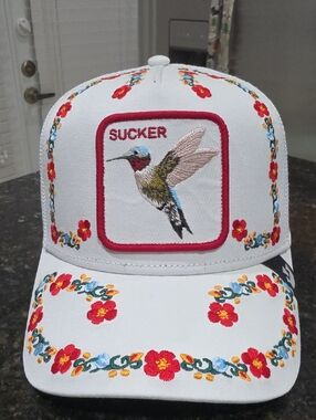 Goorin Bros White Embroidered Hummingbird 'Sucker' Trucker Hat